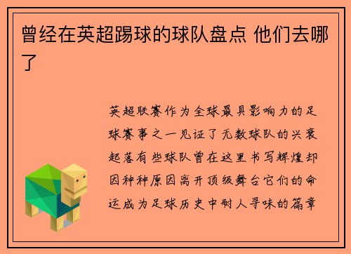 曾经在英超踢球的球队盘点 他们去哪了
